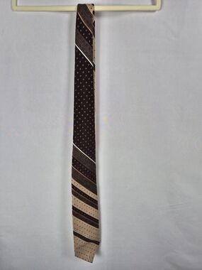 VTG 1970s Jean Claude Vidal Men's Brown and Beige Striped Necktie